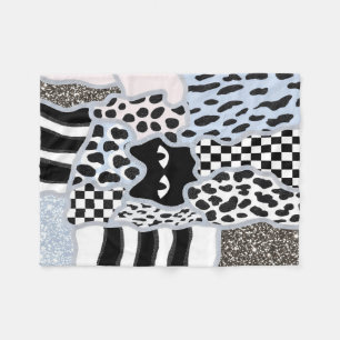 Chic Patchwork Verdächtige schwarze Katze Gingham Fleecedecke