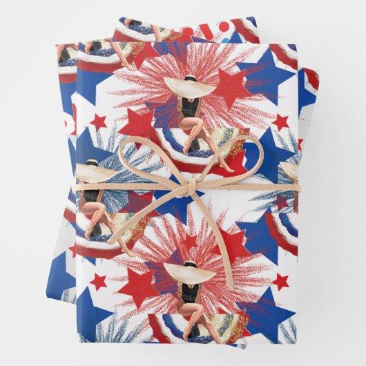 Chic Patriotic Stars Fireworks Pinup Geschenkpapier Set (Beispiel)