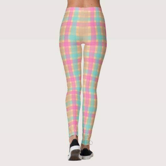 Chic Peach and Blue Karo Pattern Leggings (Rückseite)