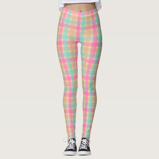 Chic Peach and Blue Karo Pattern Leggings (Vorderseite)