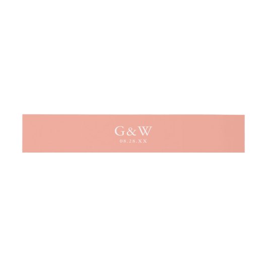 Chic Peach and White Monogram with Weddate Einladungsbanderole (Flach)