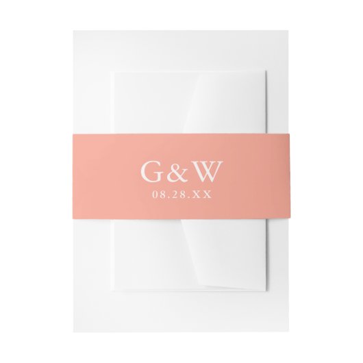 Chic Peach and White Monogram with Weddate Einladungsbanderole (Vorderseite Beispiel)