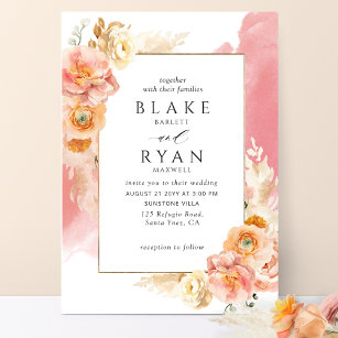 Chic Peach Blush Bloral, Coral Watercolor Wedding Einladung