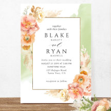 Chic Peach Blush Bloral, Green Watercolor Wedding