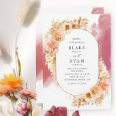 Chic Peach Blush Cream and Burgundy Oval Wedding Einladung