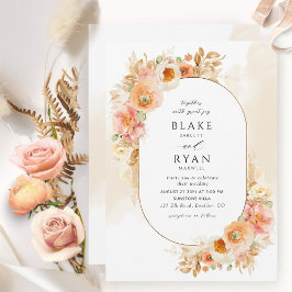 Chic Peach Blush Cream and Champagne Oval Wedding Einladung