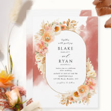 Chic Peach Blush Cream Rust Orange Oval Wedding