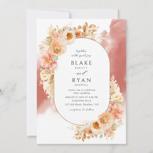 Chic Peach Blush Cream Rust Orange Oval Wedding Einladung (Vorderseite)
