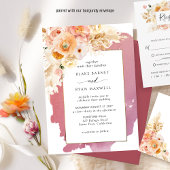 Chic Peach Blush Pink and Burgundy Floral Wedding Einladung
