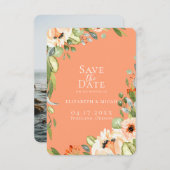 Chic Peach Botanisches Foto Save the Date Ankündigung (Vorne/Hinten)