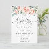 Chic Peach floral Calligraphy Greenerity Wedding Einladung (Stehend Vorderseite)