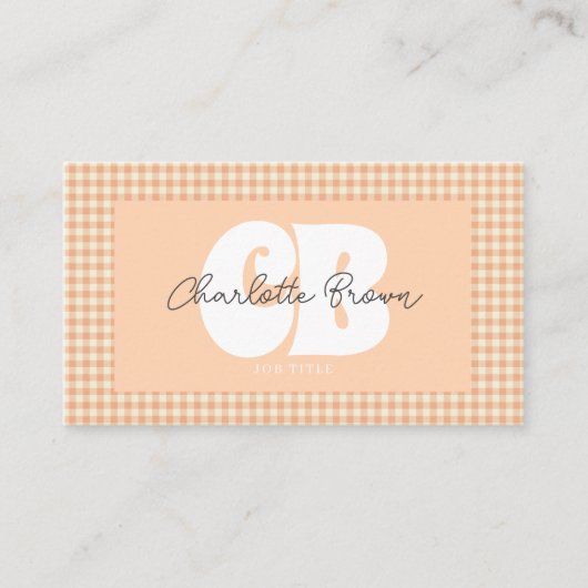 Chic Peach Gingham Groovy Visitenkarte (Vorderseite)