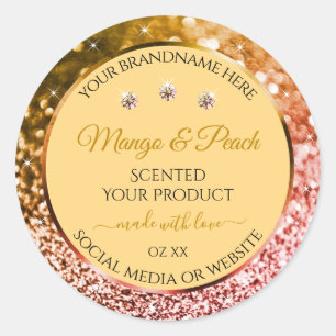 Chic Peach Gold Glitzer Produktkennzeichnungen Rhi Runder Aufkleber