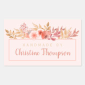 Chic Peach Golden Floral Handmade by Rechteckiger Aufkleber (Vorderseite)