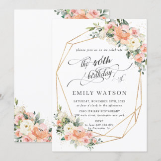 Chic Peach Ivory Pink Floral Geburtstag geometrisc Einladung