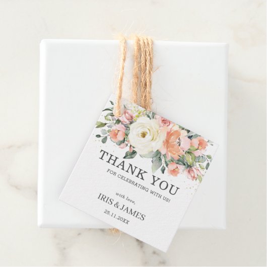 Chic Peach Ivory Pink Floral Wedding Vielen Dank Geschenkanhänger (Beispiel)