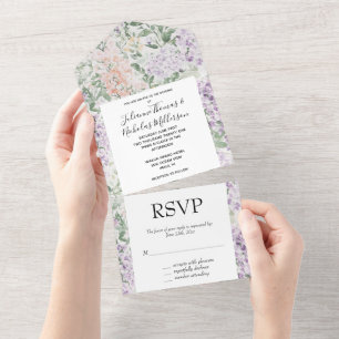 Chic Peach Lilac Lavender Floral Wedding All In One Einladung