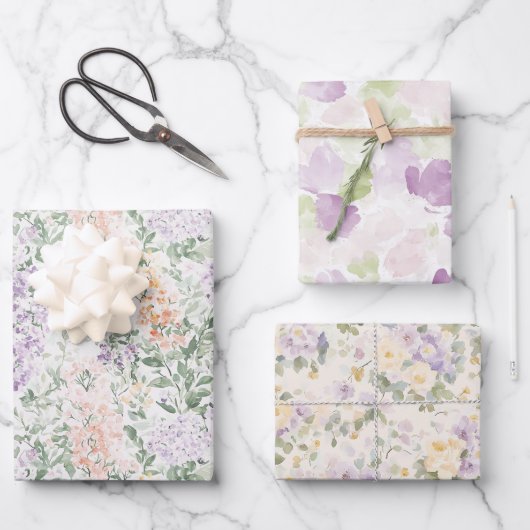 Chic Peach Lilac Lavender Floral Wedding Geschenkpapier Set (Vorderseite)