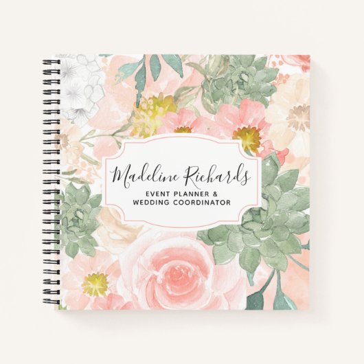 Chic Peach & Mint Aquarell Floral & Sukkulturen Notizblock (Vorderseite)