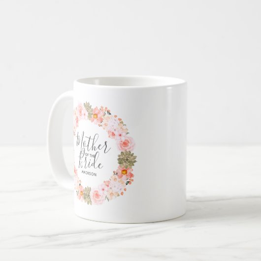 Chic Peach Mint Bloral Wreath Mutter der Braut Kaffeetasse (Vorderseite Links)