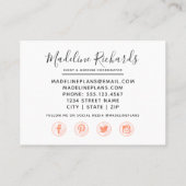 Chic Peach Mint Sukkulationen mit Social Media Ico Visitenkarte (Rückseite)