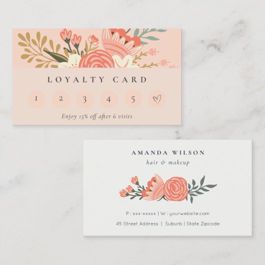 Chic Peach Orange Blush Ambrosia Bloral Loyalität Visitenkarte (Vorne/Hinten)