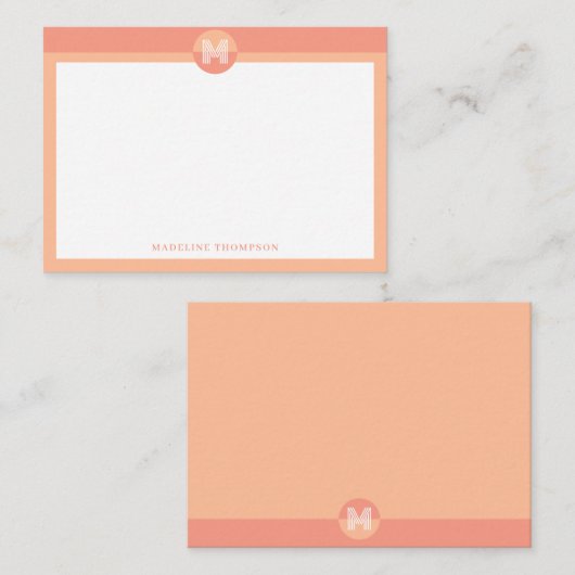 Chic Peach Orange Geometric Modern Monogram Mitteilungskarte (Vorne/Hinten)