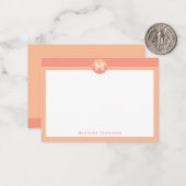 Chic Peach Orange Geometric Modern Monogram Mitteilungskarte (Vorderseite/Rückseite Beispiel)