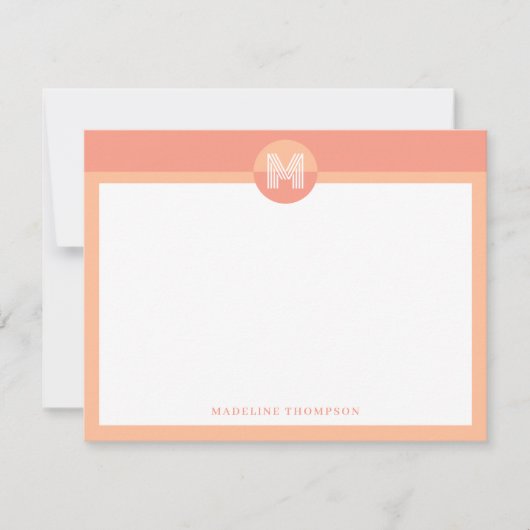 Chic Peach Orange Geometric Modern Monogram Mitteilungskarte (Vorderseite)