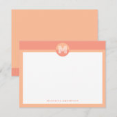 Chic Peach Orange Geometric Modern Monogram Mitteilungskarte (Vorne/Hinten)