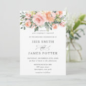 Chic Peach Orange Pink Blumengrün Hochzeit Einladung (Stehend Vorderseite)