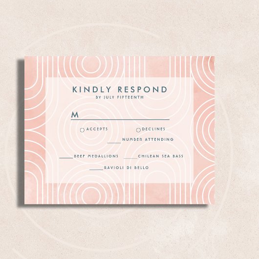 Chic Peach Ovals & Circles Wedding RSVP Karte
