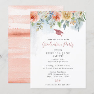 Chic Peach Pink Blume Rose Gold Hat Abschluss Einladung