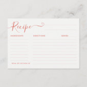 Chic Peach Pink Eiffelturm Brautparty Rezept Begleitkarte (Rückseite)