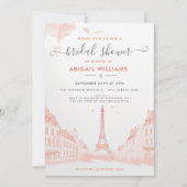 Chic Peach Pink Foto Eiffelturm Brautparty Einladung (Vorderseite)