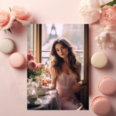 Chic Peach Pink Foto Eiffelturm Brautparty Einladung