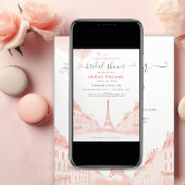 Chic Peach Pink Foto Eiffelturm Brautparty Einladung