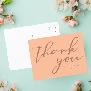 Chic Peach Summer Wedding Custom Vielen Dank Postkarte