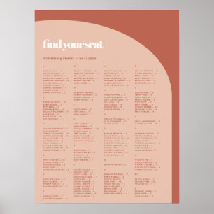 Chic peach terracotta Alphabetische Sitzkarte Poster