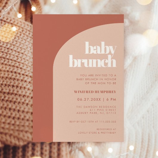 Chic peach terracotta arch Baby Brunch Einladung