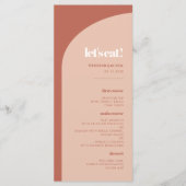 Chic peach terracotta arch essen wir Hochzeit Menükarte (Vorderseite)
