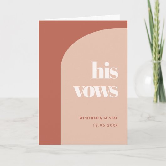 Chic peach terracotta arch Seine Gelübde Hochzeits Karte (Vorderseite)