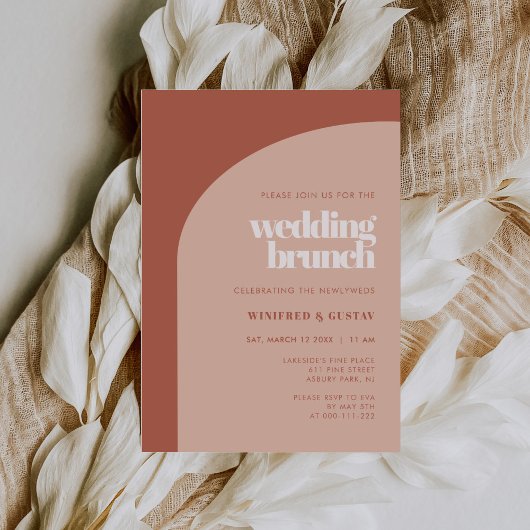 Chic peach terracotta arch wedding Brunch Einladung
