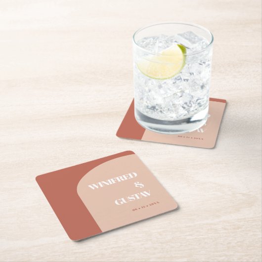 Chic peach terracotta arch wedding rechteckiger pappuntersetzer (Vor Ort)