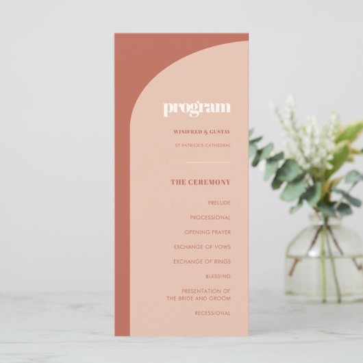 Chic peach terracotta arch wedprogramme programm (Stehend Vorderseite)