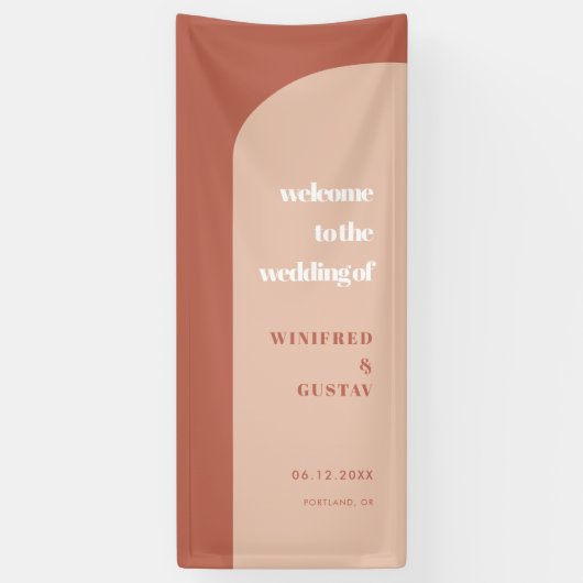 Chic Peach Terracotta Arch Welcome to our Wedding Banner (Vertikal)