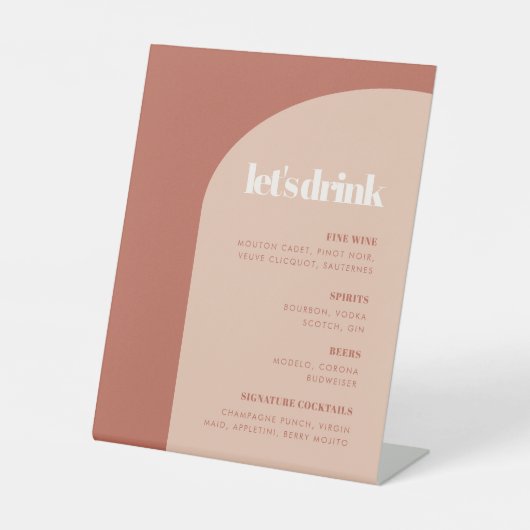 Chic peach terracotta Arche Hochzeitsmenü Bar Sockelschild (Vorderseite)