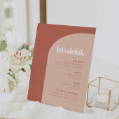 Chic peach terracotta Arche Hochzeitsmenü Bar Sockelschild