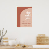 Chic peach terracotta Sie sagte ja Brautparty Poster (Küche)