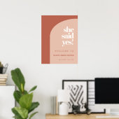 Chic peach terracotta Sie sagte ja Brautparty Poster (Heimbüro)